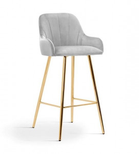 SCAUN DE BAR TULIP, 70 CM, GRI/AURIU, TAPITERIE DIN CATIFEA SI PICIOARE DIN METAL, STIL MODERN