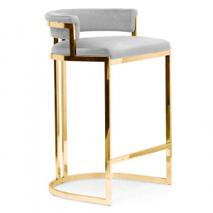 SCAUN DE BAR VEGAS, 60 CM, GRI/AURIU, TAPITERIE DIN CATIFEA SI PICIOARE DIN METAL, STIL MODERN