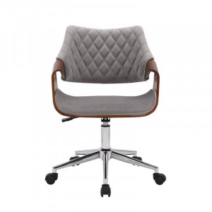 SCAUN DE BIROU COLT, GRI/NUC/CROM, TAPITERIE DIN CATIFEA/LEMN SI PICIOARE DIN METAL, STIL MODERN - Img 2