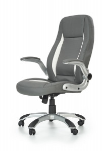 SCAUN DE BIROU SATURN, GRI/CROM, TAPITERIE DIN PIELE ECOLOGICA SI PICIOARE DIN METAL, STIL MODERN - Img 3