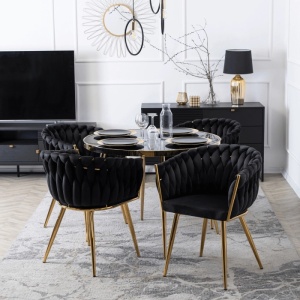 SCAUN DINING, ARTIM MEBLE, REALIZAT DIN METAL SI CATIFEA, CULOARE NEAGRA/AURIE, STIL MODERN - Img 2