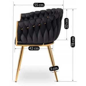 SCAUN DINING, ARTIM MEBLE, REALIZAT DIN METAL SI CATIFEA, CULOARE NEAGRA/AURIE, STIL MODERN - Img 12
