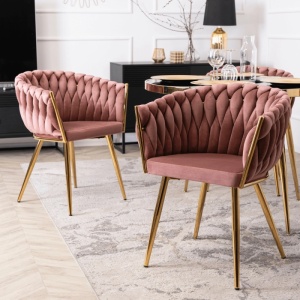 SCAUN DINING, ARTIM MEBLE, REALIZAT DIN METAL SI CATIFEA, CULOARE ROZ/AURIE, STIL MODERN - Img 4