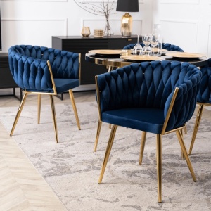 SCAUN DINING, ARTIM MEBLE, REALIZAT DIN METAL SI CATIFEA, CULOARE ALBASTRU/AURIE, STIL MODERN - Img 4