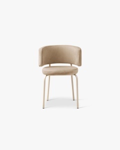 SCAUN DINING/BIROU DORA, BEJ MIGDALA, TAPITAT CU TAPITERIE DIN TEXTIL CATIFEA MAGIC VELVET SI METAL, MICADONI - Img 3