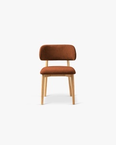 SCAUN DINING/BIROU EVAN, PORTOCALIU, TAPITAT CU TAPITERIE DIN TEXTIL CATIFEA CHENILLE REBEL SI LEMN MASIV, MICADONI