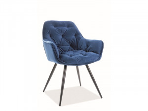 SCAUN DINING, BLEUMARIN BLUVEL 86/NEGRU MAT, TAPITERIE DIN CATIFEA SI PICIOARE DIN METAL, STIL MODERN