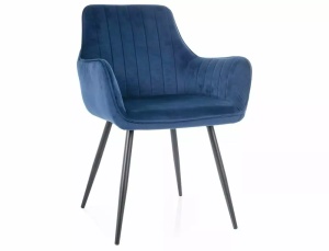 SCAUN DINING, BLEUMARIN BLUVEL 86/NEGRU MAT, TAPITERIE DIN CATIFEA SI PICIOARE DIN METAL, STIL MODERN