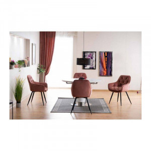 SCAUN DINING CHERRY, ROZ ANTICHIZAT BLUVEL 52/NEGRU MAT, TAPITERIE DIN CATIFEA SI PICIOARE DIN METAL, STIL MODERN - Img 4