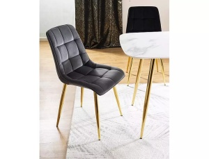 SCAUN DINING CHIC, NEGRU BLUVEL 19/AURIU, TAPITERIE DIN CATIFEA SI PICIOARE DIN METAL, STIL MODERN