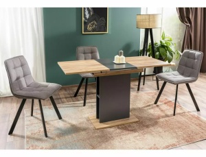 SCAUN DINING ELLIS, BEJ 34/NEGRU MAT, TAPITERIE DIN STOFA BJORN SI PICIOARE DIN METAL, STIL MODERN - Img 4