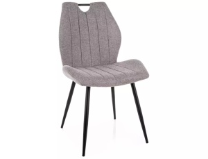 SCAUN DINING, GRI 07/NEGRU MAT, TAPITERIE DIN STOFA BREGO SI PICIOARE DIN METAL, STIL MODERN
