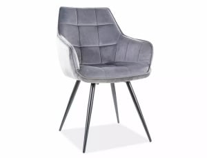 SCAUN DINING, GRI BLUVEL 14/NEGRU MAT, TAPITERIE DIN CATIFEA SI PICIOARE DIN METAL, STIL MODERN