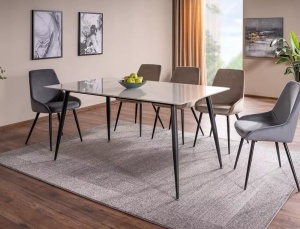 SCAUN DINING, GRI BLUVEL 14/NEGRU MAT, TAPITERIE DIN CATIFEA SI PICIOARE DIN METAL, STIL MODERN - Img 4
