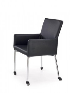 SCAUN DINING K256 NEGRU/CROM CU ROTI STIL MODERN HALMAR - Img 3