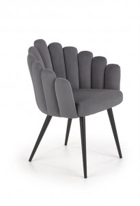 SCAUN DINING K410, GRI/NEGRU, CU TAPITERIE DIN CATIFEA SI PICIOARE DIN METAL, STIL MODERN