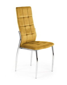 SCAUN DINING K416, GALBEN MUSTAR/CROM, CU TAPITERIE DIN CATIFEA SI PICIOARE DIN METAL, STIL MODERN