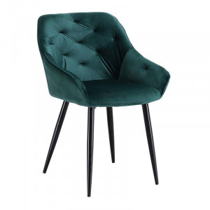 SCAUN DINING K487, VERDE INCHIS/NEGRU, CU TAPITERIE DIN CATIFEA SI PICIOARE DIN METAL, STIL MODERN