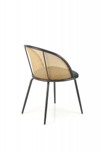 SCAUN DINING K508, VERDE/NATURAL/NEGRU, TAPITERIE DIN CATIFEA, RATTAN SI PICIOARE DIN METAL, STIL MODERN - Img 5