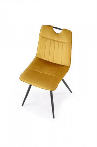 SCAUN DINING K521, GALBEN MUSTAR/NEGRU, CU TAPITERIE DIN CATIFEA SI PICIOARE DIN METAL, STIL MODERN - Img 2