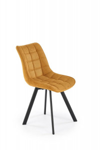 SCAUN DINING K549, GALBEN MUSTAR/NEGRU, TAPITERIE DIN STOFA SI PICIOARE DIN METAL, STIL MODERN
