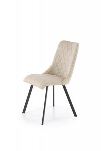SCAUN DINING K561, BEJ/NEGRU, TAPITERIE DIN STOFA SI PICIOARE DIN METAL, STIL MODERN