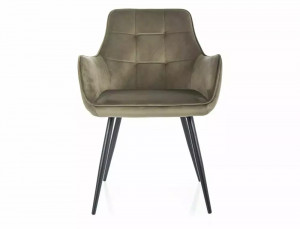 SCAUN DINING LEMON, OLIVE BLUVEL 77/NEGRU MAT, TAPITERIE DIN CATIFEA SI PICIOARE DIN METAL, STIL MODERN - Img 2
