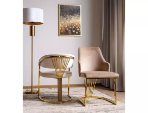 SCAUN DINING/LIVING ALURE VELVET, BEJ BLUVEL 28, CONFECTIONAT DIN METAL SI CATIFEA, STIL MODERN - Img 7