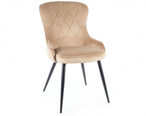 SCAUN DINING LOTUS, BEJ BLUVEL 28/NEGRU MAT, TAPITERIE DIN CATIFEA SI PICIOARE DIN METAL, STIL MODERN