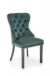 SCAUN DINING MIYA, VERDE INCHIS/NEGRU, CU TAPITERIE DIN CATIFEA SI PICIOARE DIN LEMN MASIV, STIL CLASIC
