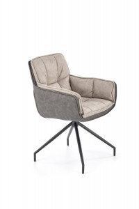 SCAUN DINING PIVOTANT K523, GRI/NEGRU, TAPITERIE DIN STOFA SI PIELE ECOLOGICA SI PICIOARE DIN METAL , STIL MODERN - Img 2