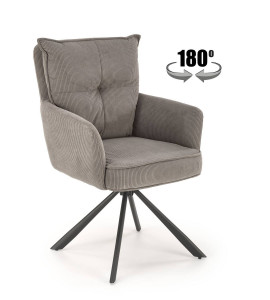 SCAUN DINING PIVOTANT K528, GRI/NEGRU, TAPITERIE DIN STOFA FINA SI PICIOARE DIN METAL, STIL MODERN