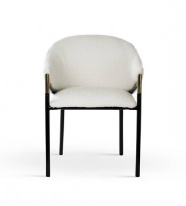 SCAUN DINING PLUSAT FANCY BUKLA, CREM/NEGRU/AURIU, TAPITERIE DIN TEXTIL PLUSAT SI PICIOARE DIN METAL, STIL MODERN, ATR - Img 5