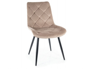 SCAUN DINING RALPH, BEJ BLUVEL 40/NEGRU MAT, TAPITERIE DIN CATIFEA SI PICIOARE DIN METAL, STIL MODERN