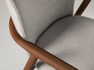 SCAUN DINING, RIA, DIN TEXTIL SI LEMN, BEJ/MARO, MICADONI, STIL MODERN - Img 5