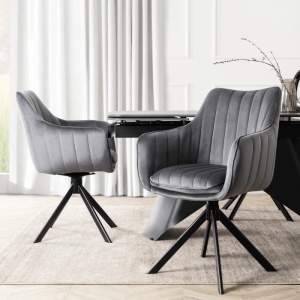 SCAUN DINING ROTATIV, ARTIM MEBLE, REALIZAT DIN METAL SI CATIFEA, CULOARE NEGRU/GRI, STIL MODERN - Img 2
