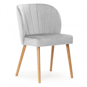 SCAUN DINING SHELLY PLUS, GRI/STEJAR, TAPITERIE DIN CATIFEA SI PICIOARE DIN LEMN, STIL MODERN