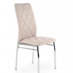SCAUN DINING STIL K309, BEJ/CROM, CU TAPITERIE DIN STOFA SI PICIOARE DIN METAL, STIL MODERN