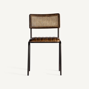 SCAUN DINING SUPRAPOZABIL, ALMSTOCK, MARO, CONFECTIONAT DIN RATTAN, PIELE, METAL, STIL MODERN - Img 2