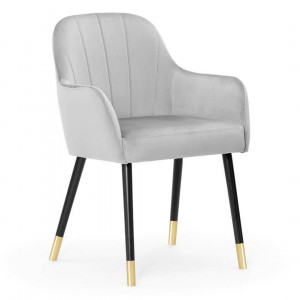 SCAUN DINING TULIP PLUS, GRI/NEGRU/AURIU, TAPITERIE DIN CATIFEA SI PICIOARE DIN METAL, STIL MODERN