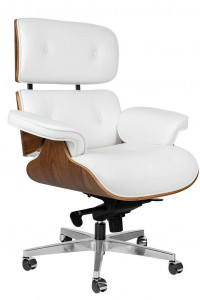 SCAUN DIRECTORIAL LOUNGE GUBERNATOR, ALB/NUC, PIELE NATURALA SI LEMN DE NUC, STIL MODERN