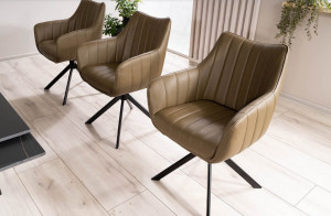 SCAUN PIVOTANT AZALIA BUFFALO, OLIVE 10/NEGRU MAT, TAPITERIE DIN PIELE ECO SI PICIOARE DIN METAL, STIL MODERN - Img 3