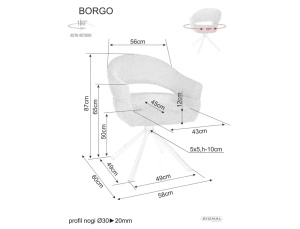 SCAUN PIVOTANT BORGO RAVEN GRI 07/NEGRU MAT, TAPITERIE DIN STOFA SI METAL, STIL MODERN - Img 3