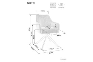 SCAUN PIVOTANT NOTTI, GRI 18/NEGRU MAT, TAPITERIE DIN STOFA BREGO SI PICIOARE DIN METAL, STIL MODERN - Img 7