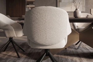Scaun rotativ BELLAGIO cu funcție de revenire automată la 180°, cotiere, decupaje pentru spătar, tapițerie din chenille bej, cadru metalic negru - Img 6