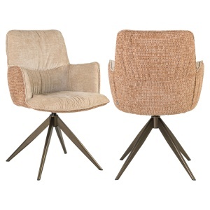 SCAUN ROTATIV CHASE, DIN METAL, LEMN SI TEXTIL, DE CULOARE CARAMIZIU, DESIGN MODERN