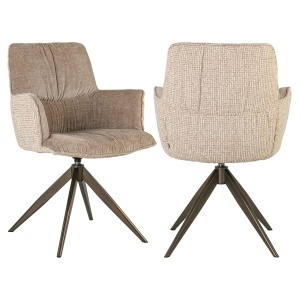 SCAUN ROTATIV CHASE, DIN METAL, LEMN SI TEXTIL, DE CULOARE CREM, DESIGN MODERN