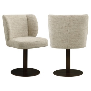 SCAUN ROTATIV FIONA, DIN METAL, LEMN SI TEXTIL, DE CULOARE BEJ, DESIGN MODERN