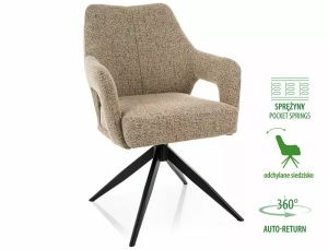 SCAUN ROTATIV STIL OLSEN, BEJ INCHIS 33/NEGRU MAT, TAPITERIE DIN TEXTIL SI PICIOARE DIN METAL, STIL MODERN