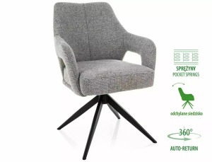 SCAUN ROTATIV STIL OLSEN, GRI 09/NEGRU MAT, TAPITERIE DIN TEXTIL SI PICIOARE DIN METAL, STIL MODERN - Img 6
